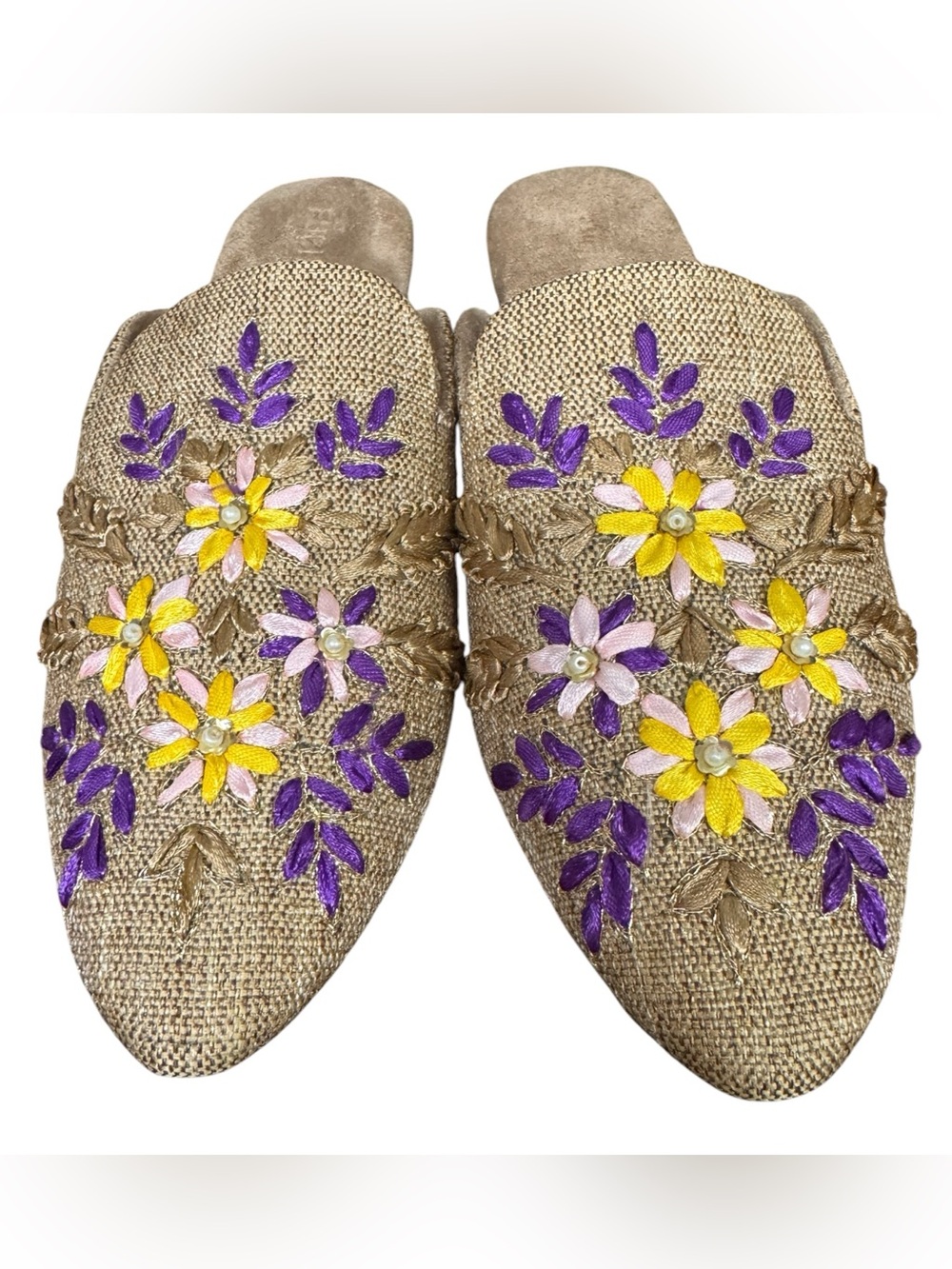 Embellished Natural Jute Slip-On Mule with Ribbon Detail - 9